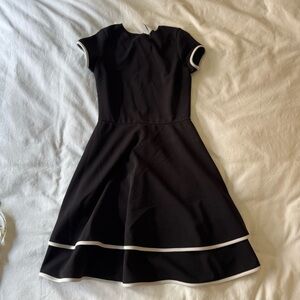 Lord & Taylor Black A-Line Dress with White Trim